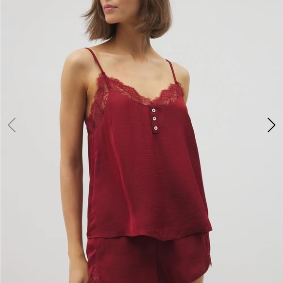 Soma Burgundy Lace Trim Pajama Set